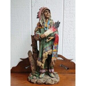 American Indian Warrior Resin 17" Statue Vintage Western Decor Old West